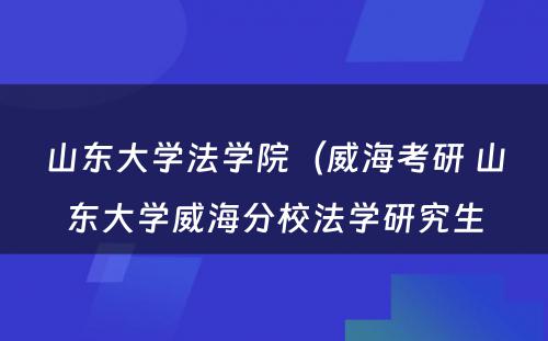 山东大学法学院（威海考研 山东大学威海分校法学研究生