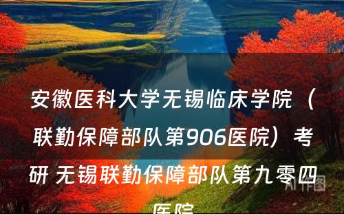 安徽医科大学无锡临床学院（联勤保障部队第906医院）考研 无锡联勤保障部队第九零四医院