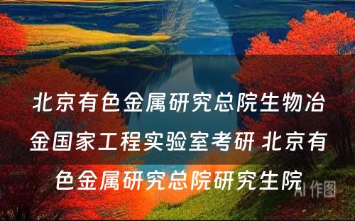 北京有色金属研究总院生物冶金国家工程实验室考研 北京有色金属研究总院研究生院