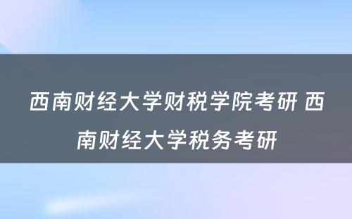 西南财经大学财税学院考研 西南财经大学税务考研