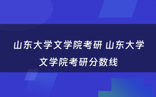 山东大学文学院考研 山东大学文学院考研分数线