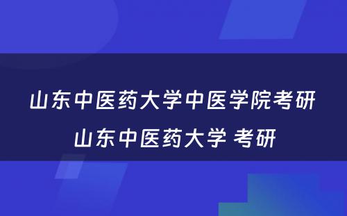 山东中医药大学中医学院考研 山东中医药大学 考研