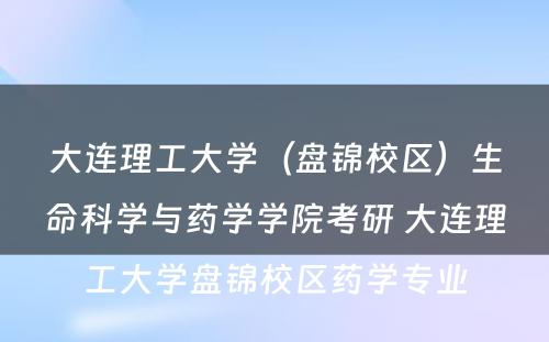 大连理工大学（盘锦校区）生命科学与药学学院考研 大连理工大学盘锦校区药学专业