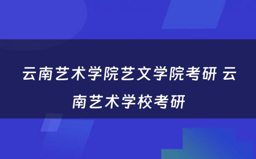 云南艺术学院艺文学院考研 云南艺术学校考研