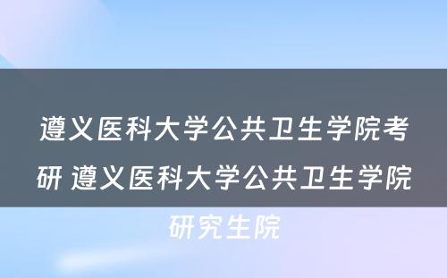 遵义医科大学公共卫生学院考研 遵义医科大学公共卫生学院研究生院