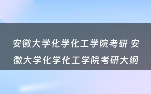 安徽大学化学化工学院考研 安徽大学化学化工学院考研大纲