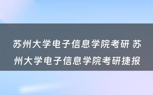 苏州大学电子信息学院考研 苏州大学电子信息学院考研捷报