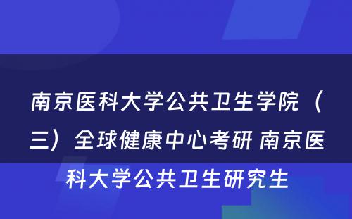 南京医科大学公共卫生学院（三）全球健康中心考研 南京医科大学公共卫生研究生