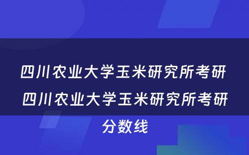 四川农业大学玉米研究所考研 四川农业大学玉米研究所考研分数线