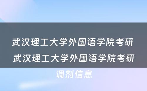 武汉理工大学外国语学院考研 武汉理工大学外国语学院考研调剂信息