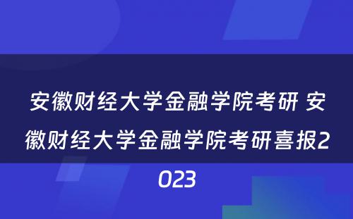 安徽财经大学金融学院考研 安徽财经大学金融学院考研喜报2023