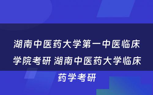 湖南中医药大学第一中医临床学院考研 湖南中医药大学临床药学考研