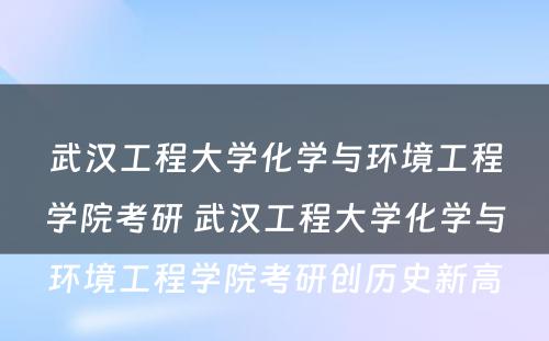 武汉工程大学化学与环境工程学院考研 武汉工程大学化学与环境工程学院考研创历史新高