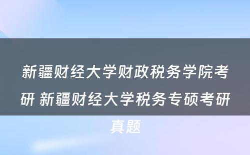 新疆财经大学财政税务学院考研 新疆财经大学税务专硕考研真题