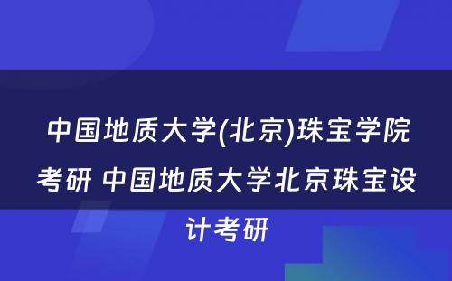 中国地质大学(北京)珠宝学院考研 中国地质大学北京珠宝设计考研