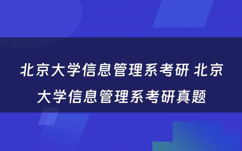 北京大学信息管理系考研 北京大学信息管理系考研真题