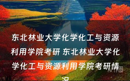 东北林业大学化学化工与资源利用学院考研 东北林业大学化学化工与资源利用学院考研情况