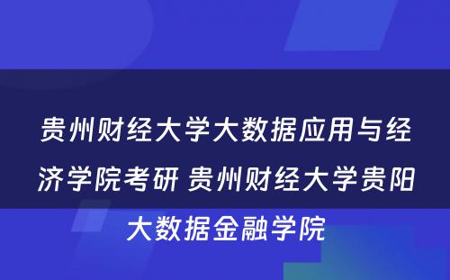 贵州财经大学大数据应用与经济学院考研 贵州财经大学贵阳大数据金融学院