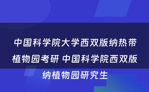 中国科学院大学西双版纳热带植物园考研 中国科学院西双版纳植物园研究生