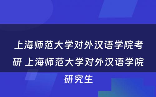 上海师范大学对外汉语学院考研 上海师范大学对外汉语学院研究生