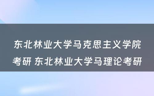 东北林业大学马克思主义学院考研 东北林业大学马理论考研