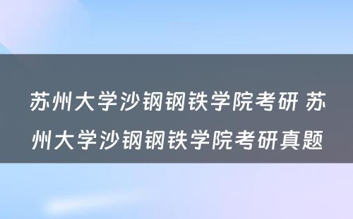 苏州大学沙钢钢铁学院考研 苏州大学沙钢钢铁学院考研真题