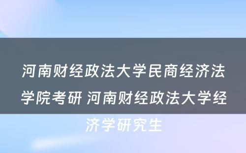 河南财经政法大学民商经济法学院考研 河南财经政法大学经济学研究生