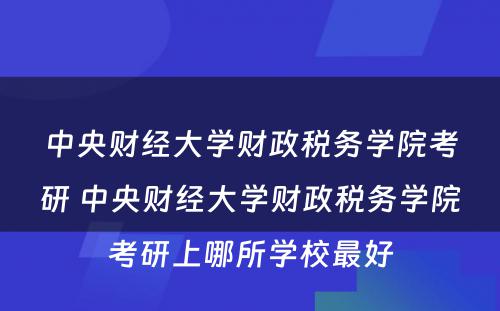 中央财经大学财政税务学院考研 中央财经大学财政税务学院考研上哪所学校最好