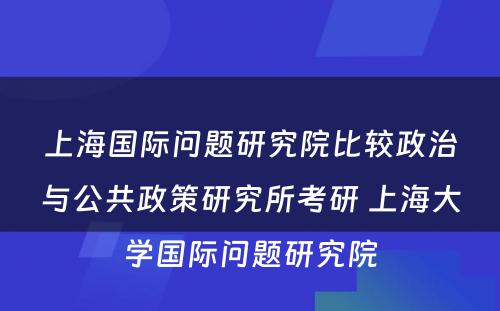 上海国际问题研究院比较政治与公共政策研究所考研 上海大学国际问题研究院