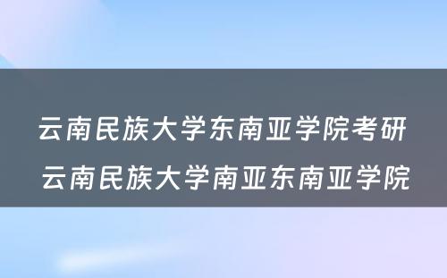 云南民族大学东南亚学院考研 云南民族大学南亚东南亚学院