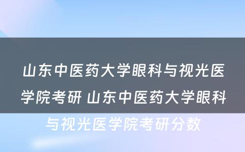 山东中医药大学眼科与视光医学院考研 山东中医药大学眼科与视光医学院考研分数