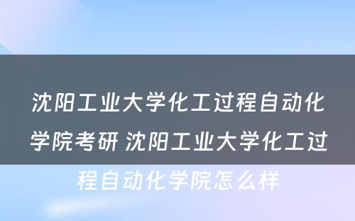 沈阳工业大学化工过程自动化学院考研 沈阳工业大学化工过程自动化学院怎么样