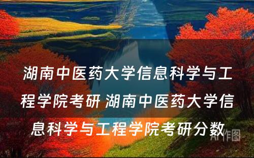 湖南中医药大学信息科学与工程学院考研 湖南中医药大学信息科学与工程学院考研分数