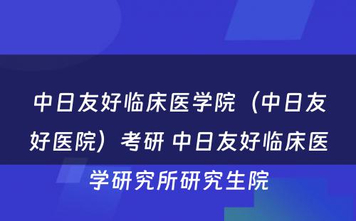 中日友好临床医学院（中日友好医院）考研 中日友好临床医学研究所研究生院