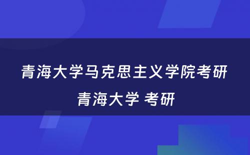 青海大学马克思主义学院考研 青海大学 考研