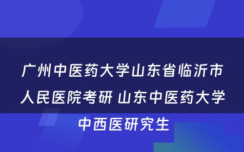 广州中医药大学山东省临沂市人民医院考研 山东中医药大学中西医研究生