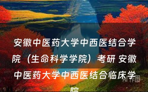 安徽中医药大学中西医结合学院（生命科学学院）考研 安徽中医药大学中西医结合临床学院