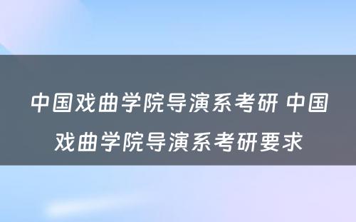 中国戏曲学院导演系考研 中国戏曲学院导演系考研要求