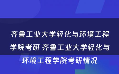 齐鲁工业大学轻化与环境工程学院考研 齐鲁工业大学轻化与环境工程学院考研情况