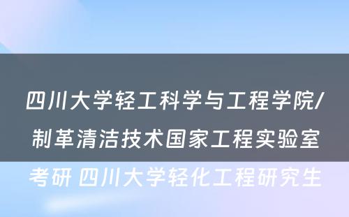 四川大学轻工科学与工程学院/制革清洁技术国家工程实验室考研 四川大学轻化工程研究生