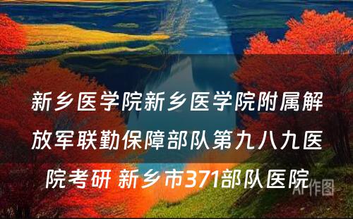 新乡医学院新乡医学院附属解放军联勤保障部队第九八九医院考研 新乡市371部队医院