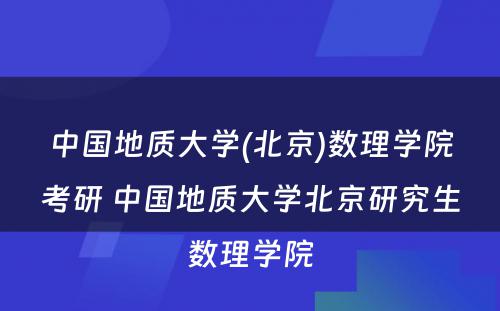 中国地质大学(北京)数理学院考研 中国地质大学北京研究生数理学院