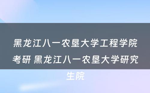 黑龙江八一农垦大学工程学院考研 黑龙江八一农垦大学研究生院