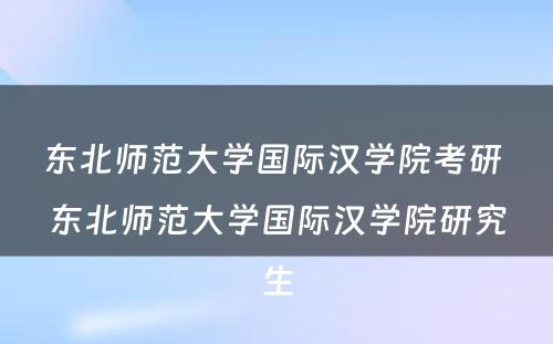 东北师范大学国际汉学院考研 东北师范大学国际汉学院研究生