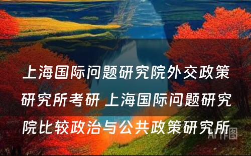 上海国际问题研究院外交政策研究所考研 上海国际问题研究院比较政治与公共政策研究所