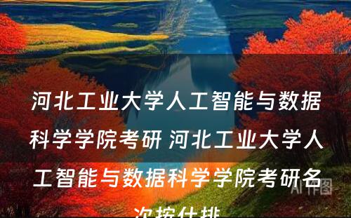 河北工业大学人工智能与数据科学学院考研 河北工业大学人工智能与数据科学学院考研名次按什排