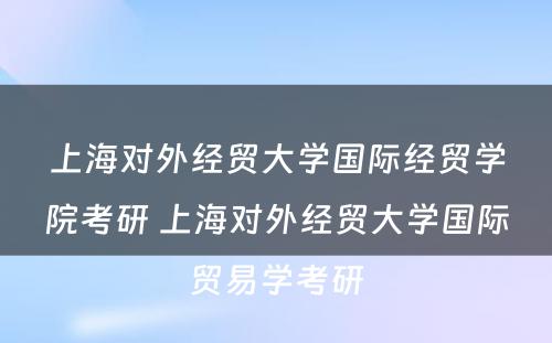 上海对外经贸大学国际经贸学院考研 上海对外经贸大学国际贸易学考研