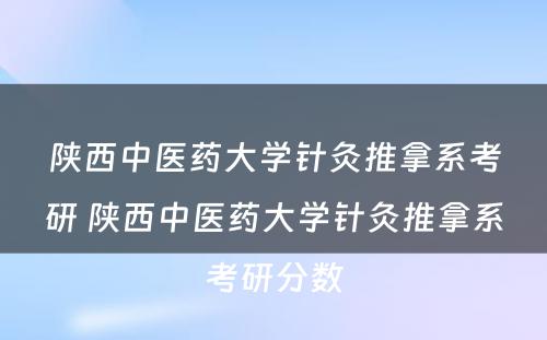 陕西中医药大学针灸推拿系考研 陕西中医药大学针灸推拿系考研分数