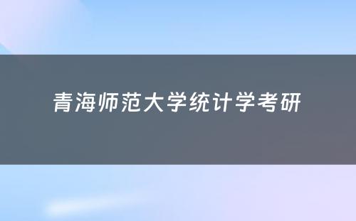 青海师范大学统计学考研 