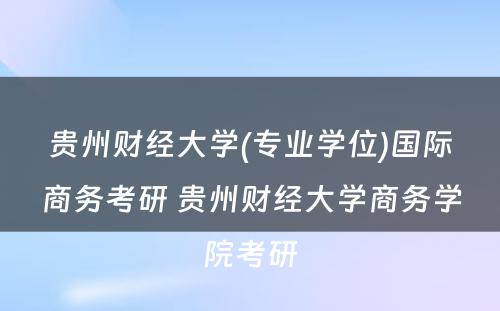 贵州财经大学(专业学位)国际商务考研 贵州财经大学商务学院考研